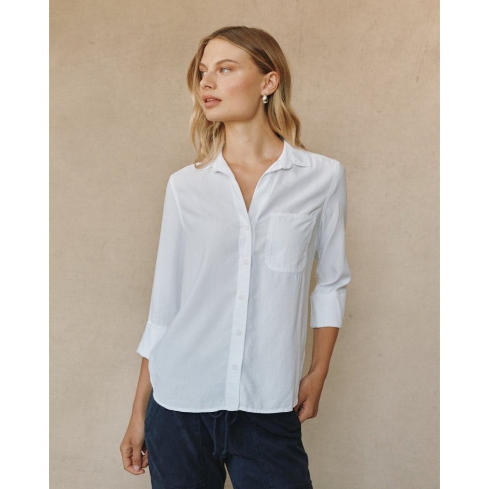 Bella Dahl White Tencel‎ Lyocell Button Down Shirt Blouse B2813-654-303 XS NEW